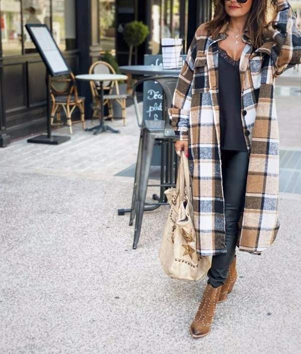 PLAID CASUAL LONG SHACKET