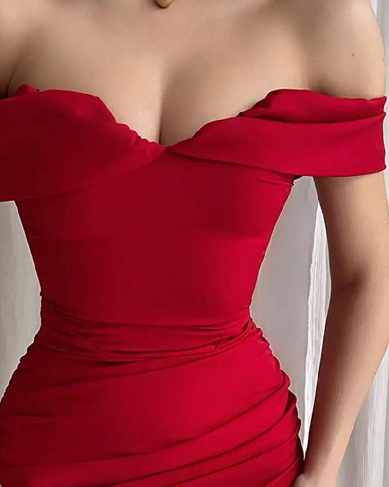 Off-the-Shoulder Ruched Bodycon Dress