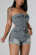 STRAPLESS DENIM ROMPERS