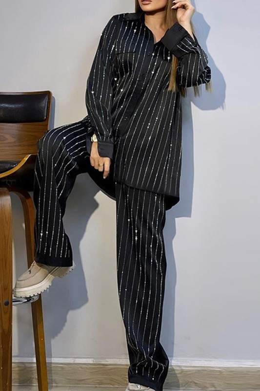 SEQUIN STRIPES TOP PANTS SET