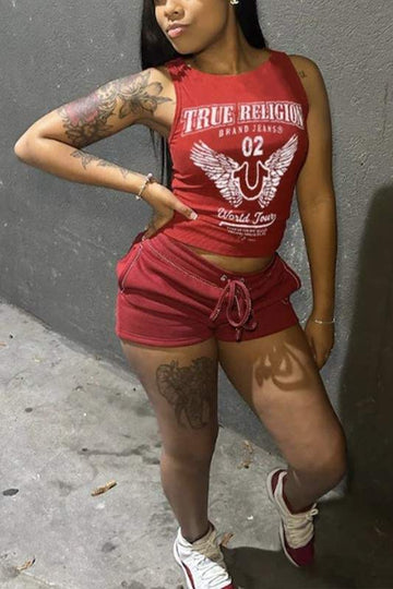 GRAPHIC CROP TANK TOP AND SHORTS SET