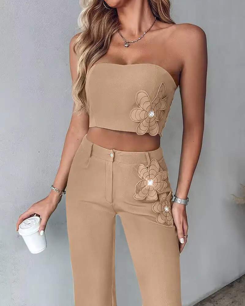 FLORAL PATTERN BANDEAU TOP PANTS SET