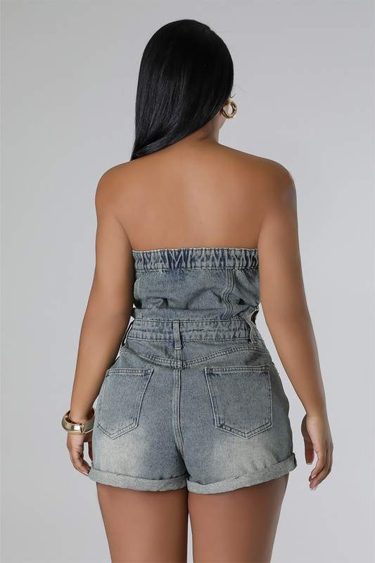 STRAPLESS DENIM ROMPERS