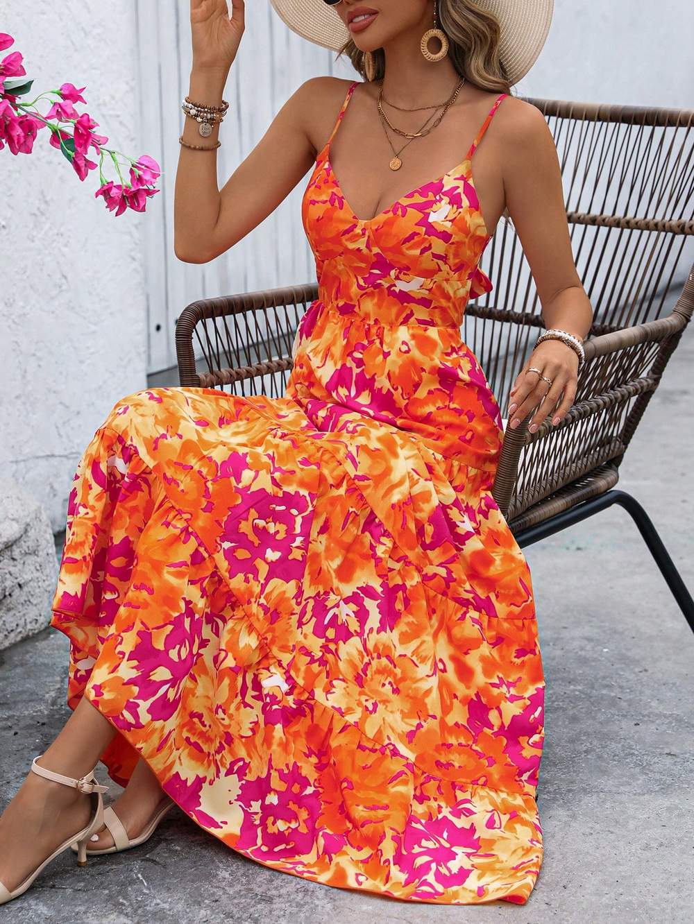 Bohemian Style Maxi Dress, Floral Print