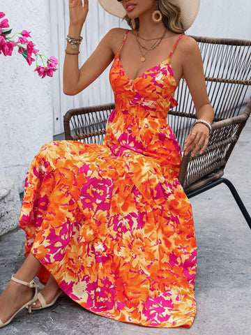 Bohemian Style Maxi Dress, Floral Print