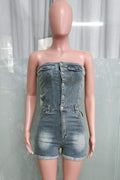 STRAPLESS DENIM ROMPERS