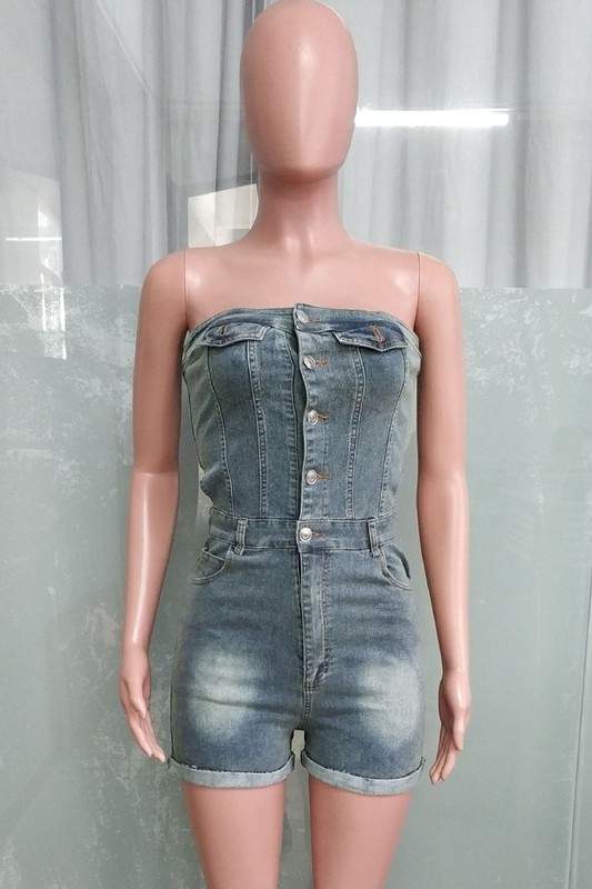 STRAPLESS DENIM ROMPERS