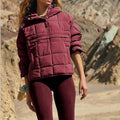 SOLID COLOR HOODED COTTON PADDED FOLDABLE PADDED PULLOVER POCKET LONG SLEEVE COAT FOR WOMEN