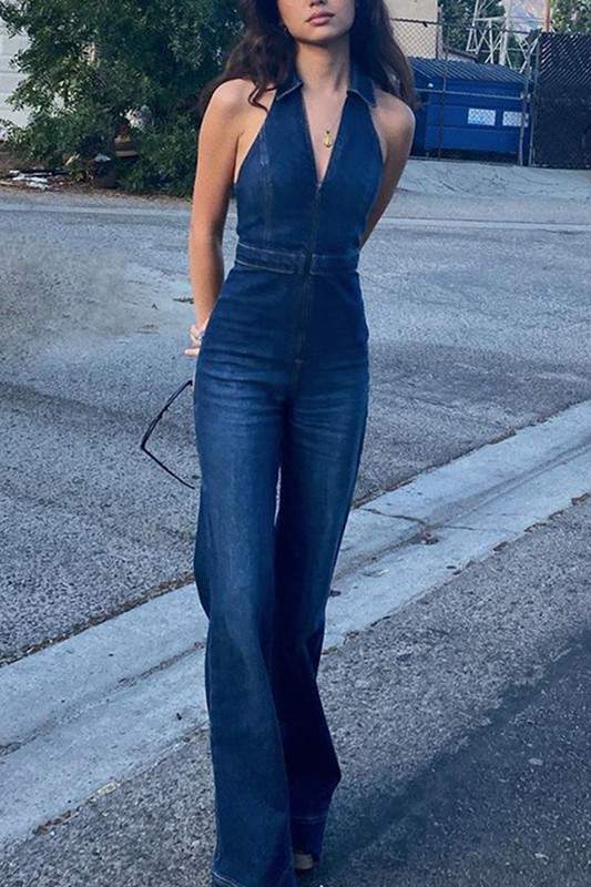 SLEEVELESS DENIM JUMPSUIT