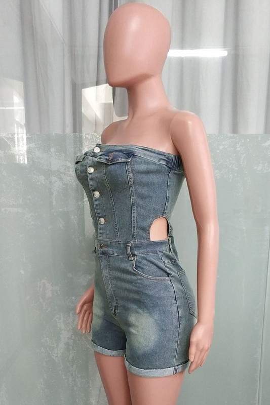STRAPLESS DENIM ROMPERS