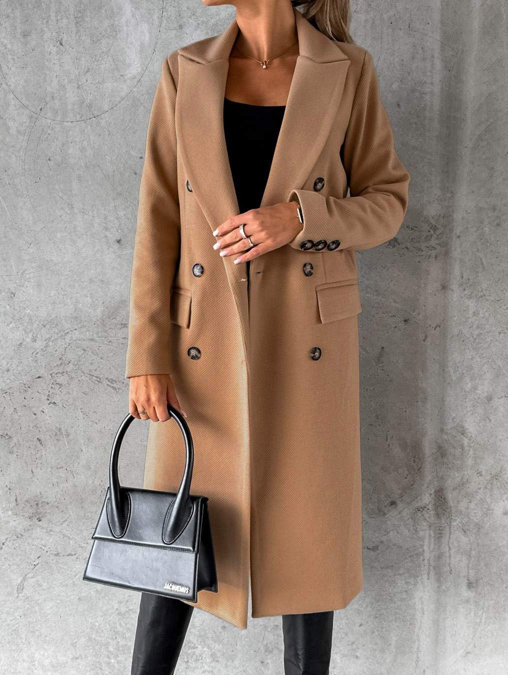 LAPEL SOLID COLOR DOUBLE BREASTED SLIM  COAT
