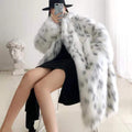 BOBCAT LEOPARD PRINT FUR WOMEN S LONG YOUNG LAPEL FOX FUR COAT
