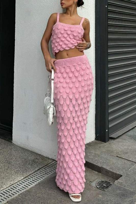 TEXTURE KNIT TOP SKIRT SET