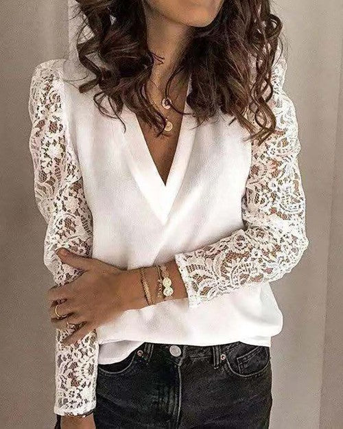 Stylish Women's Blouse with Lace Sleeves