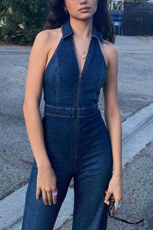 SLEEVELESS DENIM JUMPSUIT
