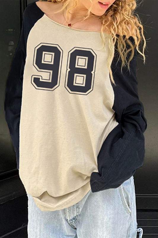 NUMBER PRINT LONG SLEEVE SWEATSHIRT TOP