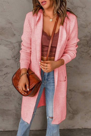 HOODED SOLID LONG SLEEVE MID LENGTH SWEATER