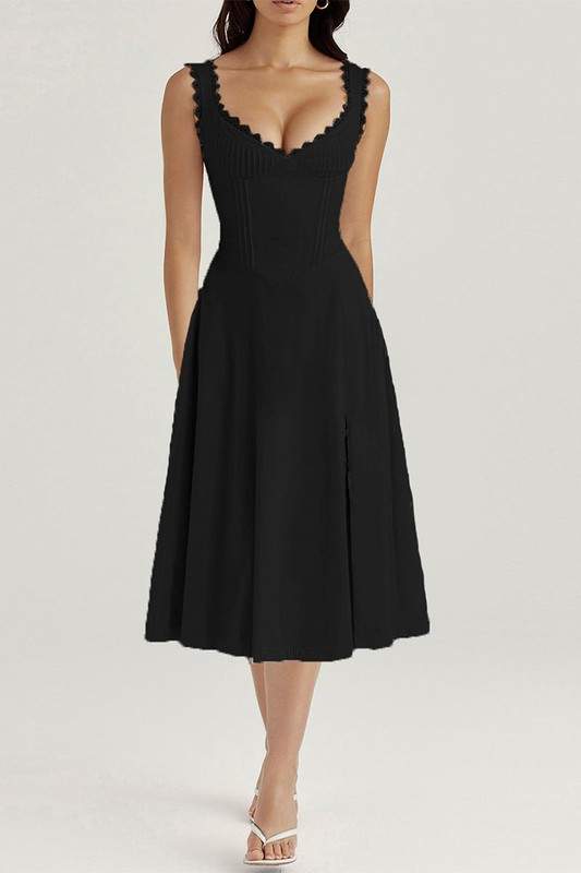 LACE TRIM MIDI DRESS