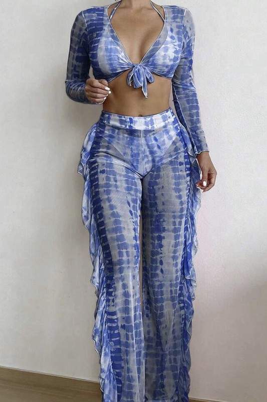 TIE DYE CROP SHIRT AND PANTS SET