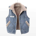 LAMB WOOL FLEECE LINED THICKENED PATCH DENIM VEST   WAISTCOAT