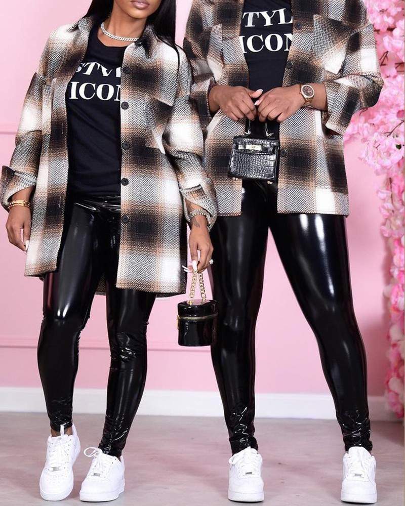 Plaid Print Buttoned Long Sleeve Coat
