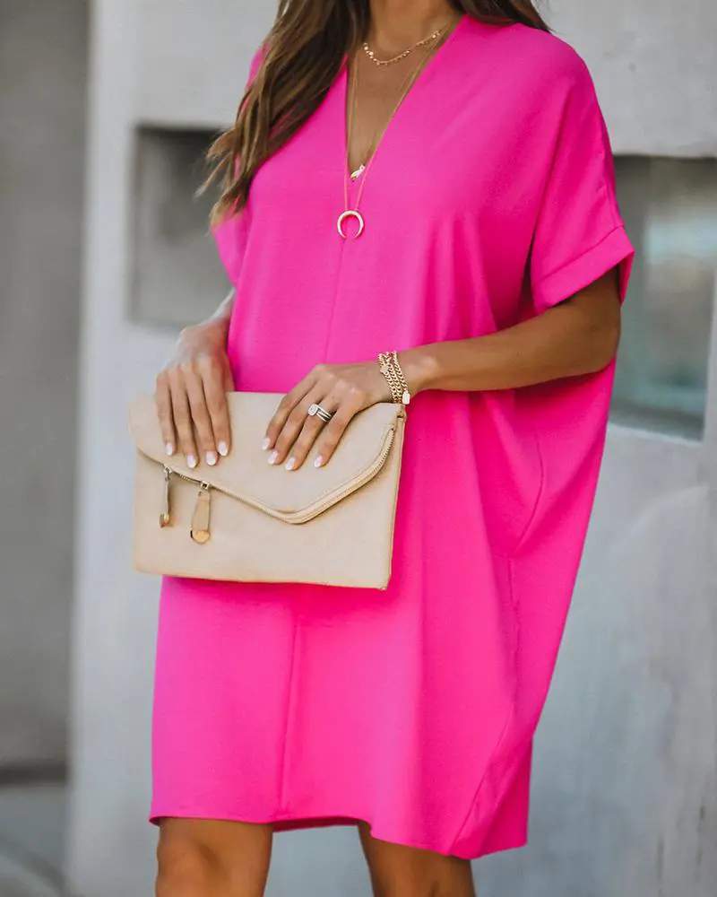 Easy Wear Tunic Dress, Casual V-Neck Style