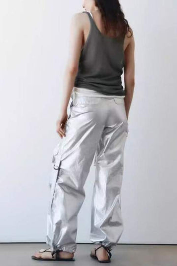 METALLIC CARGO LONG PANTS