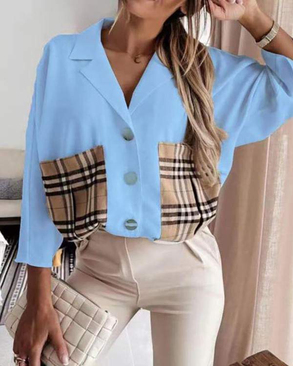 Sophisticated Checkered Blouse, Casual Style