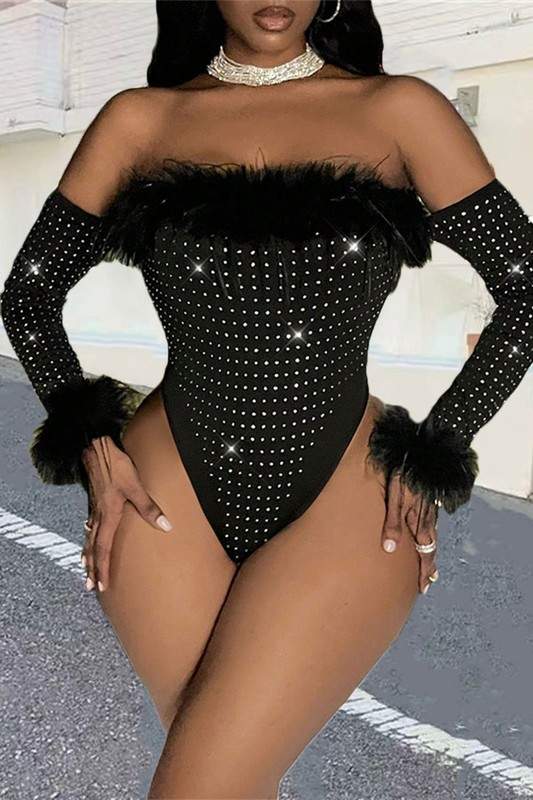 STRAPLESS RHINESTONES BODYSUIT