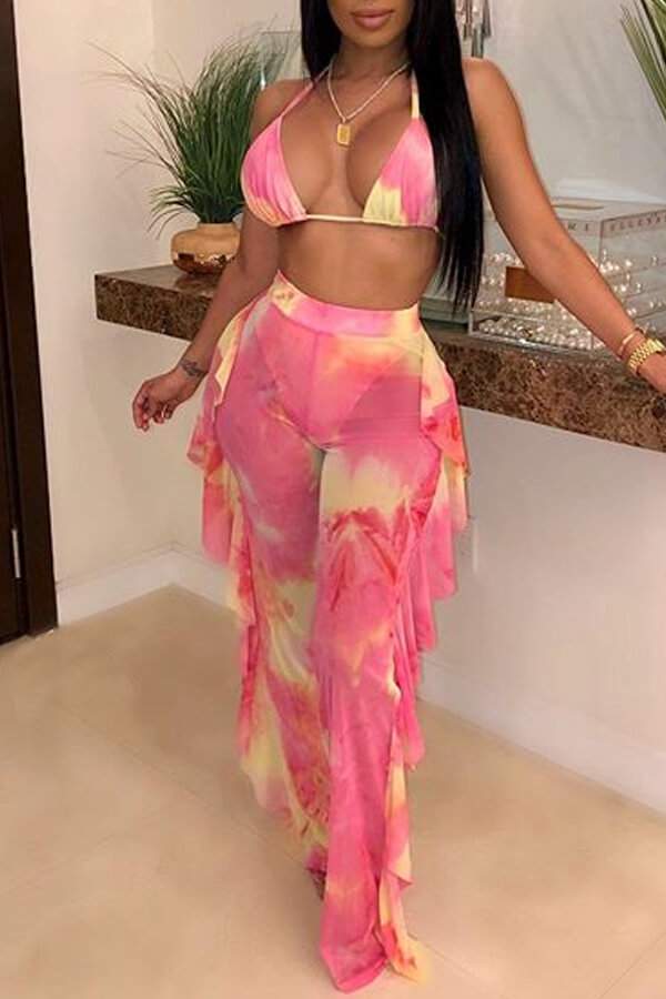 TIE DYE FLOUNCE DESIGN BIKINI SET