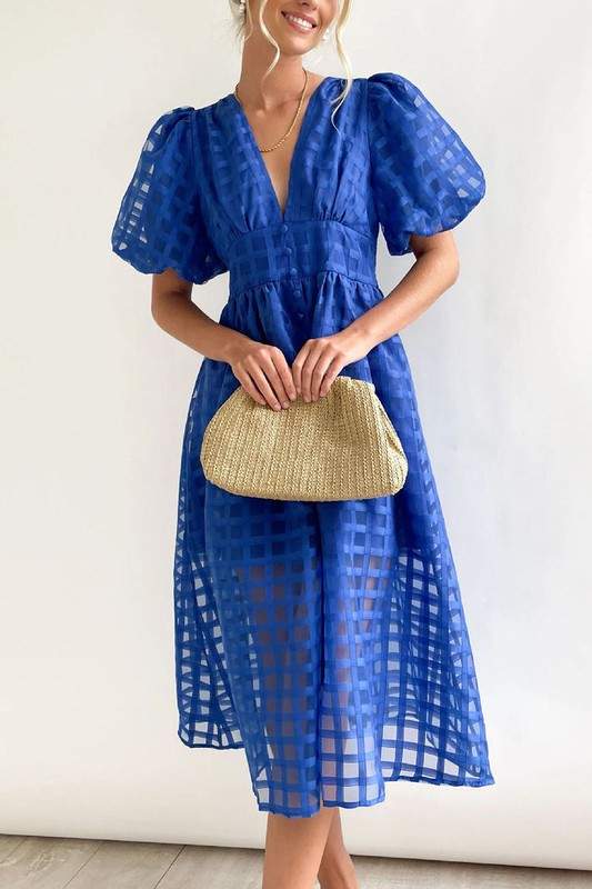 SOLID PUFF MIDI DRESS