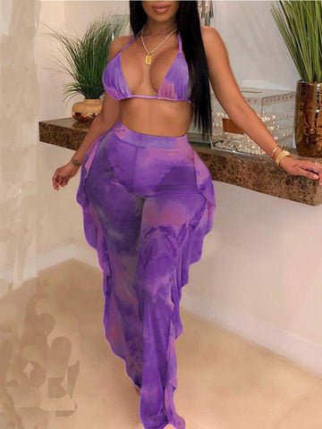 TIE DYE FLOUNCE DESIGN BIKINI SET