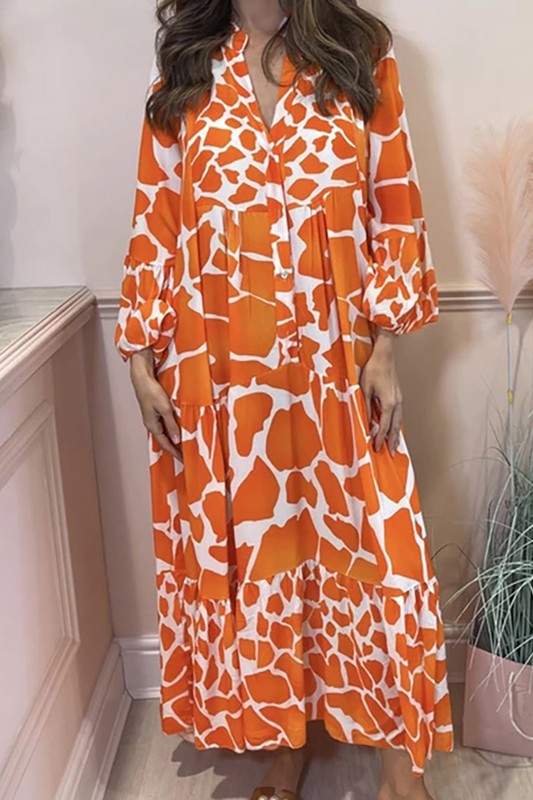 PRINT FLARE SLEEVE MIDI DRESS