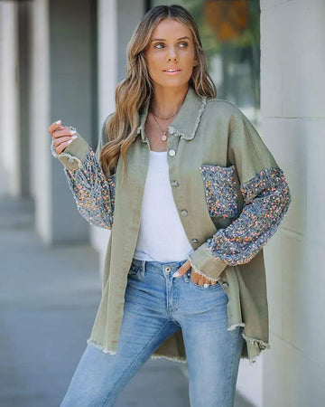 CONTRAST SEQUIN RAW HEM SHACKET