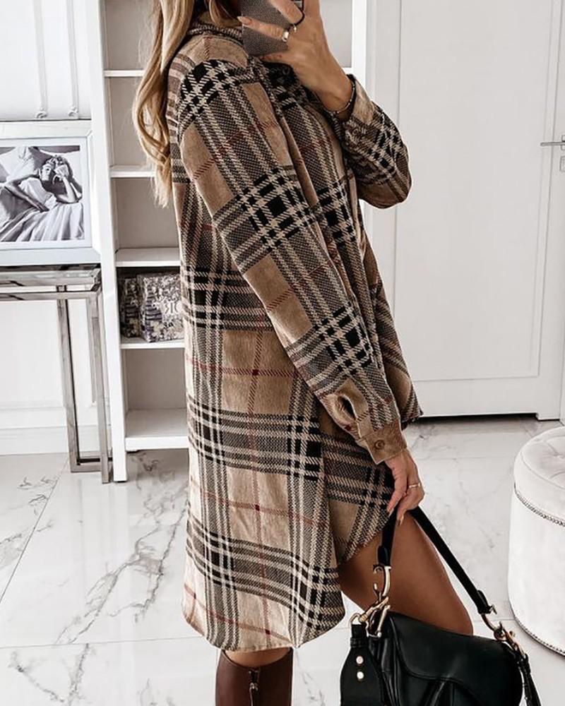 Plaid Long Sleeve Casual Shirt Dress