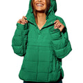 SOLID COLOR HOODED COTTON PADDED FOLDABLE PADDED PULLOVER POCKET LONG SLEEVE COAT FOR WOMEN
