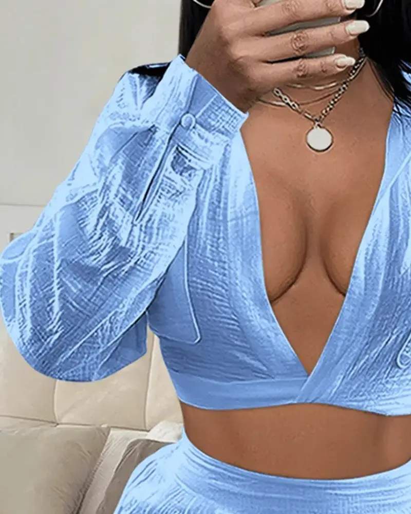 POCKET DESIGN CROP TOP SHORTS SET