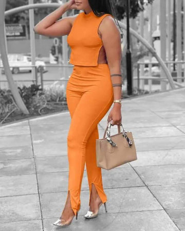 SPLIT SIDE CROP TANK TOP PANTS SET