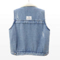 LAMB WOOL FLEECE LINED THICKENED PATCH DENIM VEST   WAISTCOAT