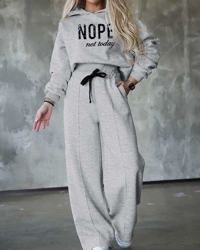 NOPE NOT TODAY PRINT HOODIE WIDE LEG PANTS SET