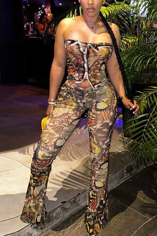 GRAPHIC MESH TUBE AND PANTS SET