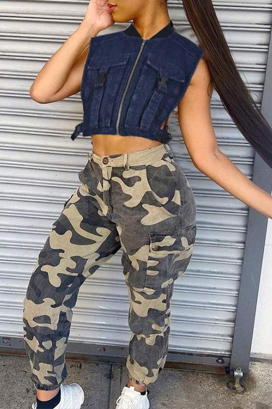 ZIP UP DENIM VEST TOP