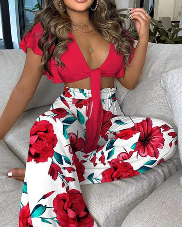 Boho Style Crop Top with Palazzo Pants