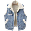 LAMB WOOL FLEECE LINED THICKENED PATCH DENIM VEST   WAISTCOAT