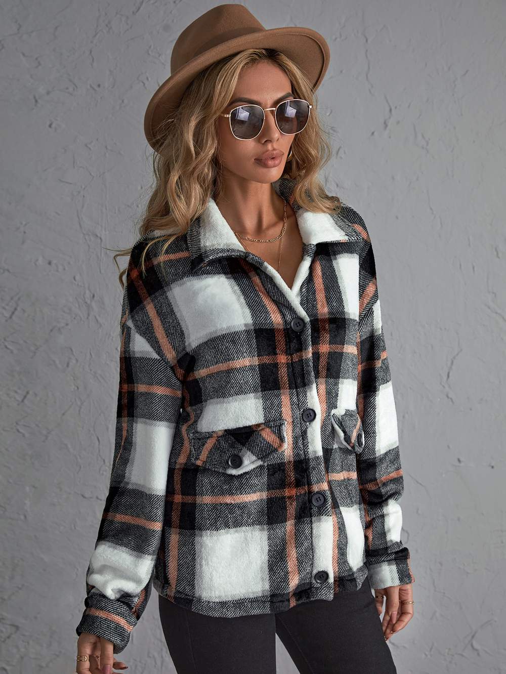 PLAID PRINT DROP SHOULDER JACKET