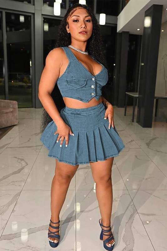 DENIM VEST AND SKIRT SET