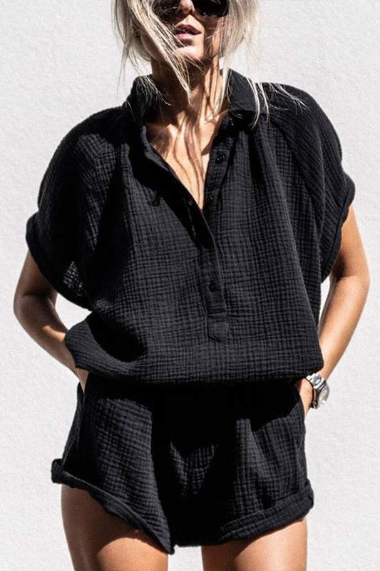 V NECK BUTTON TOP AND SHORTS SET