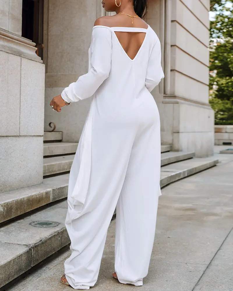 LONG SLEEVE V NECK HAREM JUMPSUIT