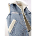 LAMB WOOL FLEECE LINED THICKENED PATCH DENIM VEST   WAISTCOAT