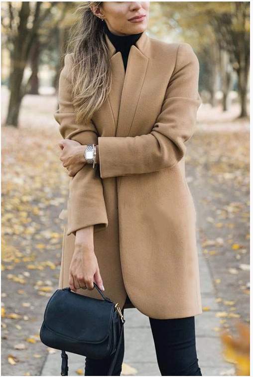  SOLID COLOR STAND COLLAR WOOL COAT
